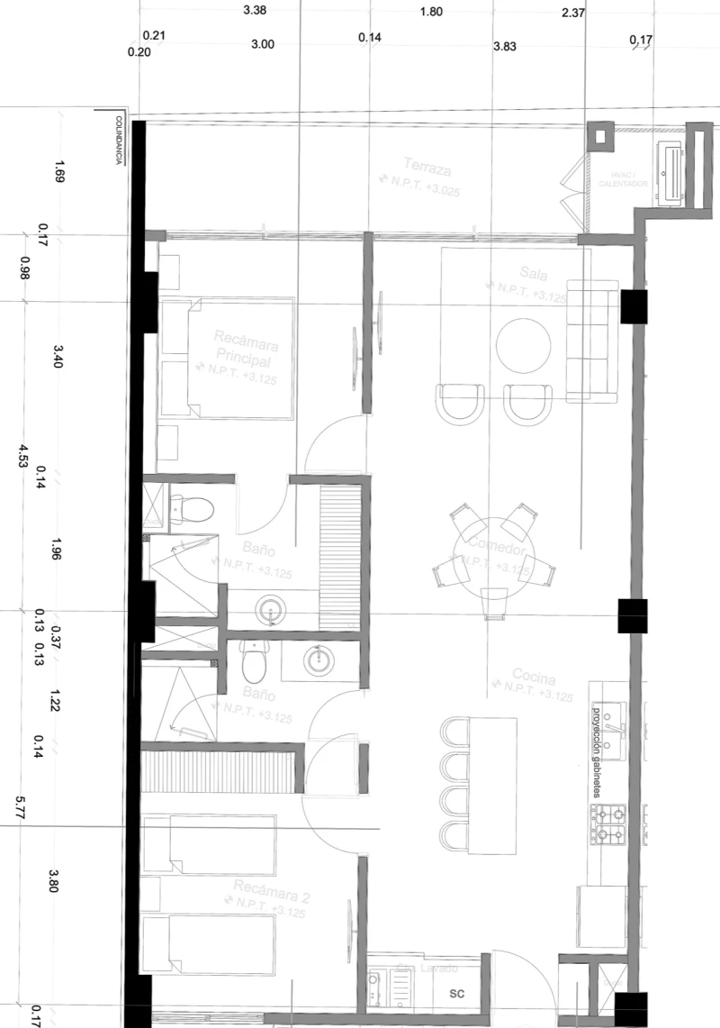 Architectural floor plan for units 101 and 201